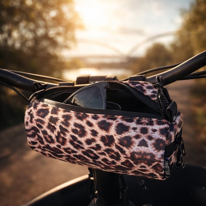 Luipaard leopard stuurtas voor fiets