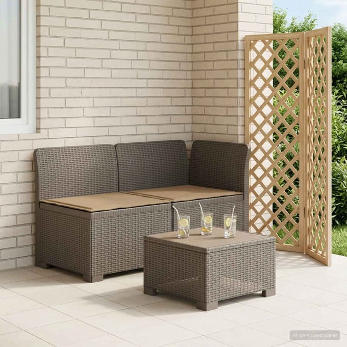 vidaXL - Twee-zits - Tuin - Sofa - met - Kussens - Rieten - Look - 2-zits - PP