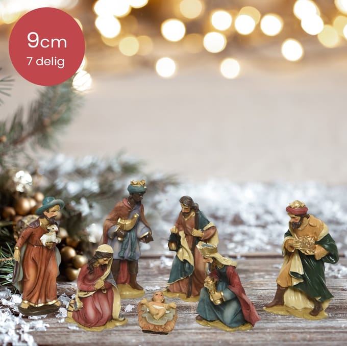 Elegante kerststal figuren - 7 delig - 9cm hoog
