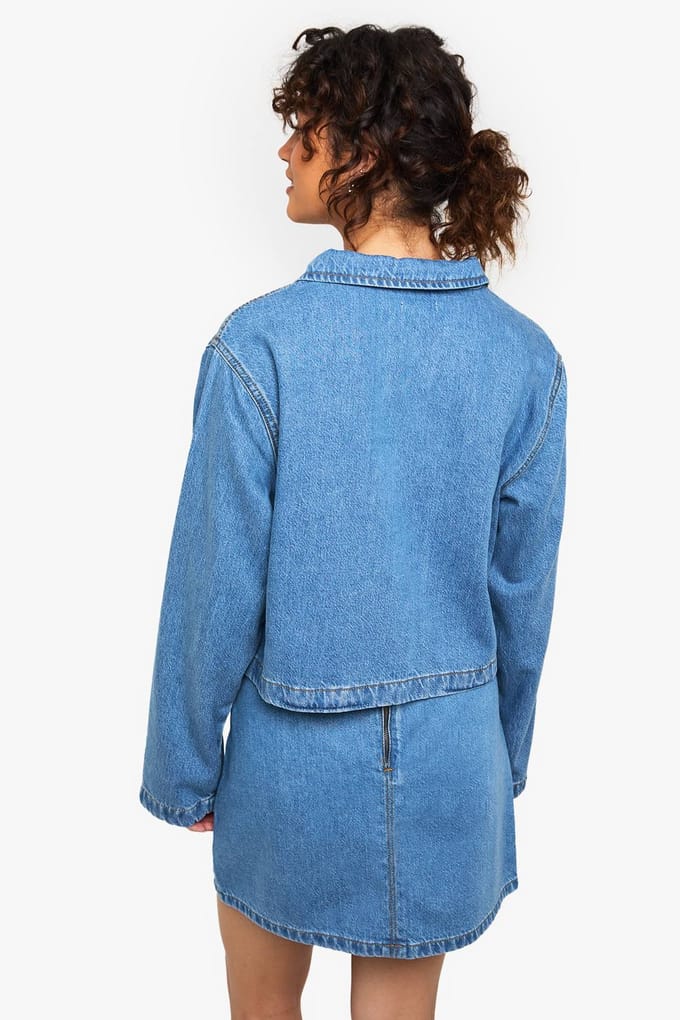 boohoo Dames Denim rugbyshirt met kraag | Mid Blue | Maat: 6