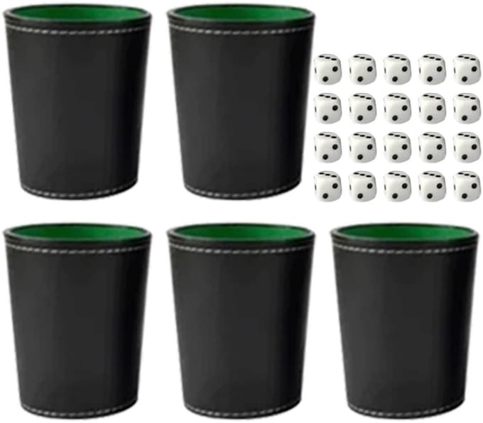 Dailygoods- Dobbelstenen Cup Set - 5 Stuks - Pu Leer - Zwart - Stille