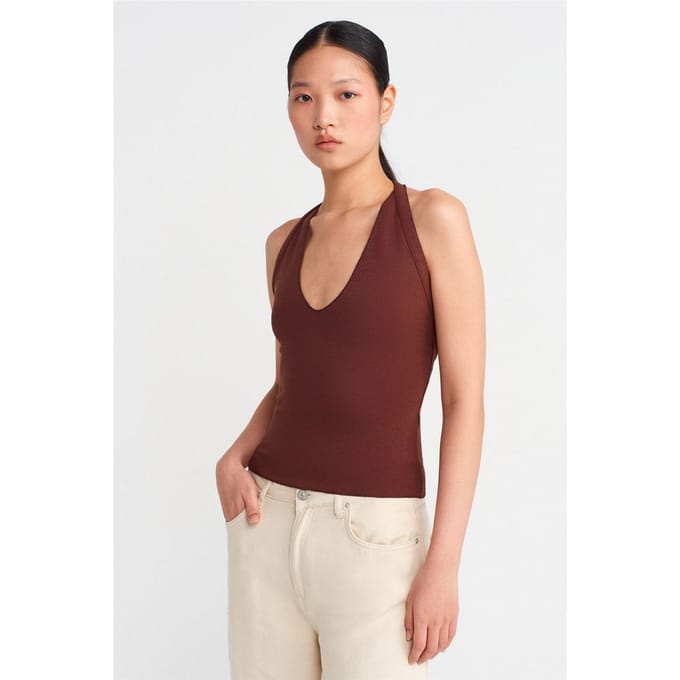 Slim Fit Halternek Cut-Out Blouse