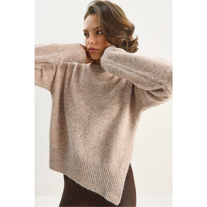 Dikke Oversized Ronde Hals Gebreide Trui