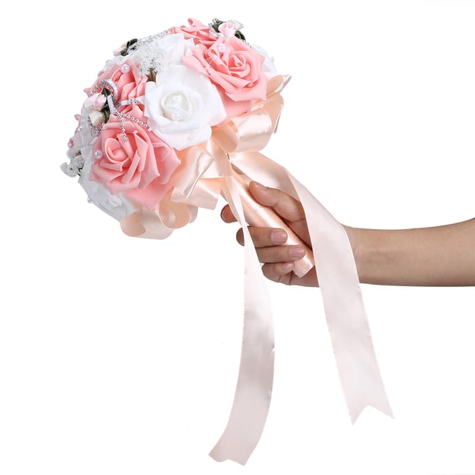 Bouquet de Mariage Artificiel Simulation Fleur à Tenir Décoration Fournitures de Mariage Rose rose
