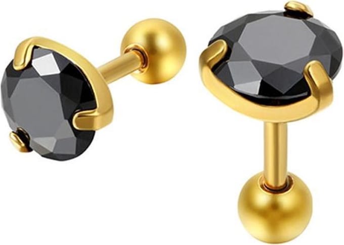 Heren oorbellen Black Royal King Crown Goudkleurig