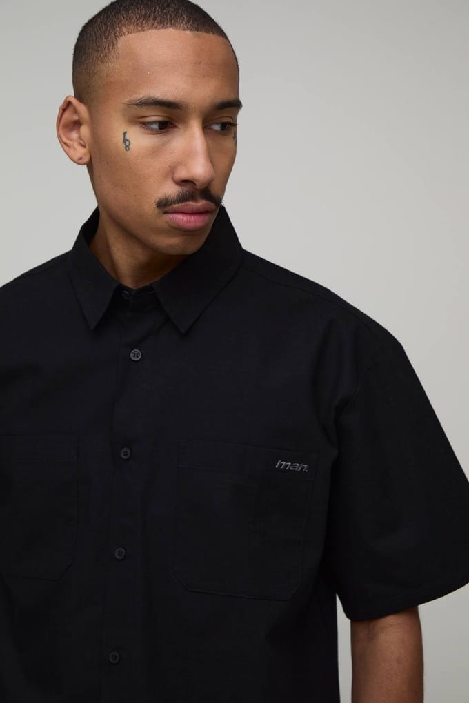 Ripstop Oversized Boxy Cargo Shirt & Parachute Short Set | Black | Size Medium