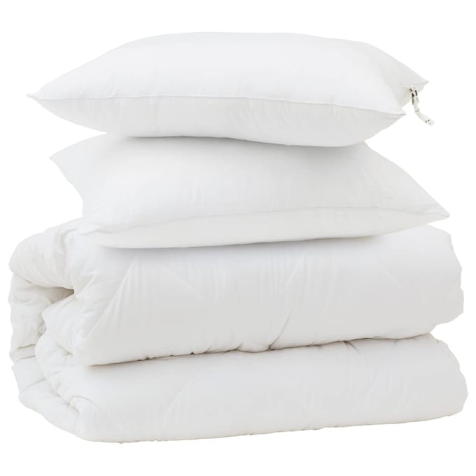 vidaXL - Deken - Set - met - kussen - 3 - st - Wit - Microvezel