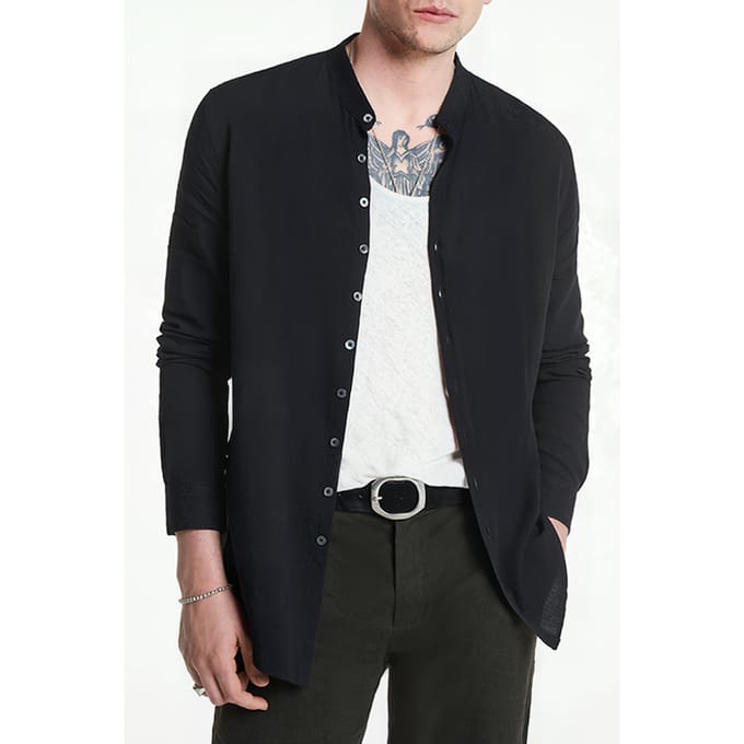 John Varvatos Multi Button Band Collar Black Größe: L | Casual hemden Outlet | Herren | Schwarz