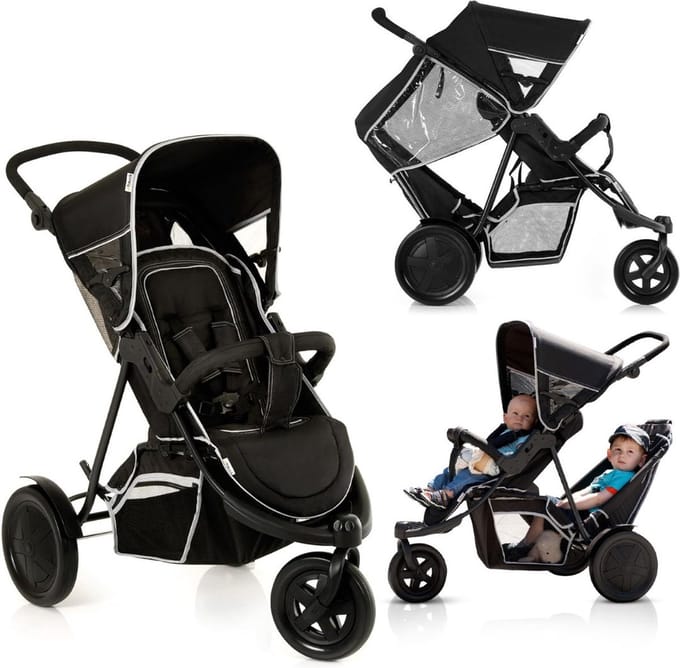 White-Label® Duo Kinderwagen - Buggy - Tweeling - Wandelwagen - Zwart