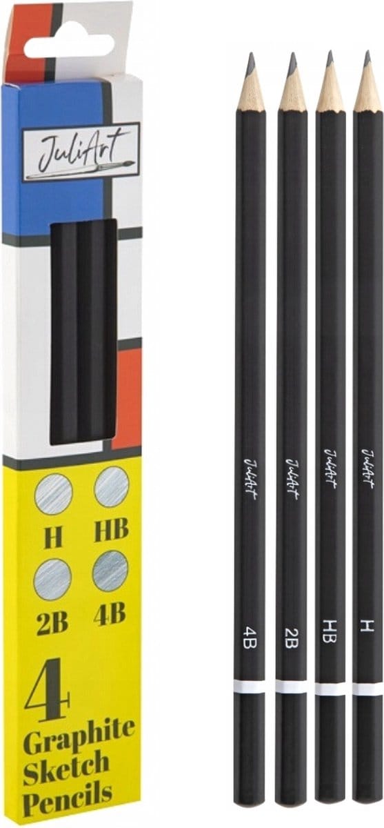JuliArt Grafietpotloden Potlood 4 Stuks H / HB / 2B / 4B