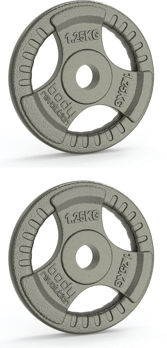 Tri-grip gietijzeren halterschijven - grijs - 2x1,25 kg - 1\ gat