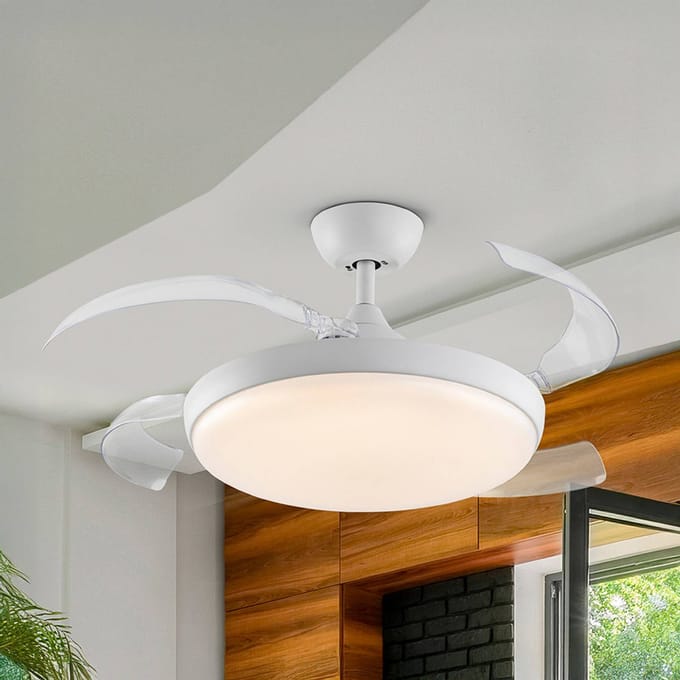 Schuller Valencia LED plafondventilator Venturi wit/transparant DC, Ø 106 cm stil