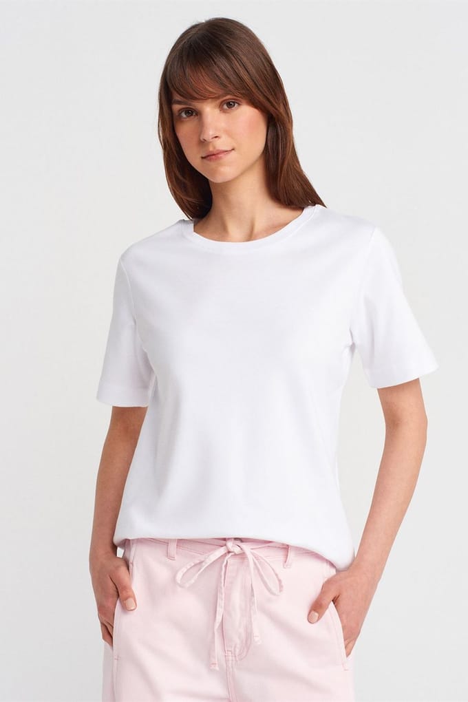 Dames Katoenen T-Shirt met Ronde Hals
