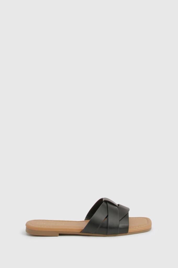 boohoo Dames Geweven Basic Mule Sandalen | Zwart | Maat: 36