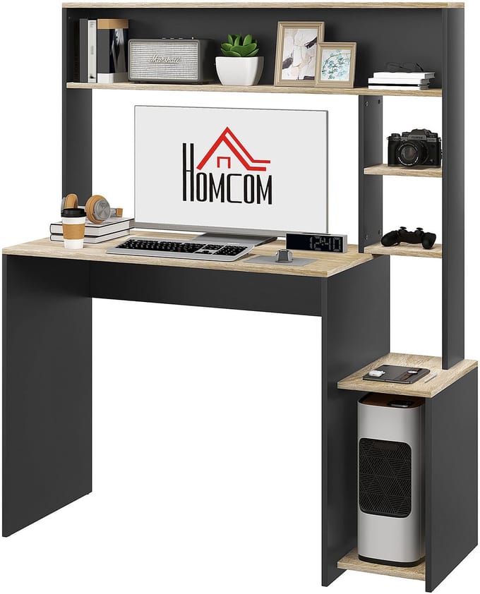 HOMCOM-Computerbureau-Spaanplaat-114x45x138cm-Grijs