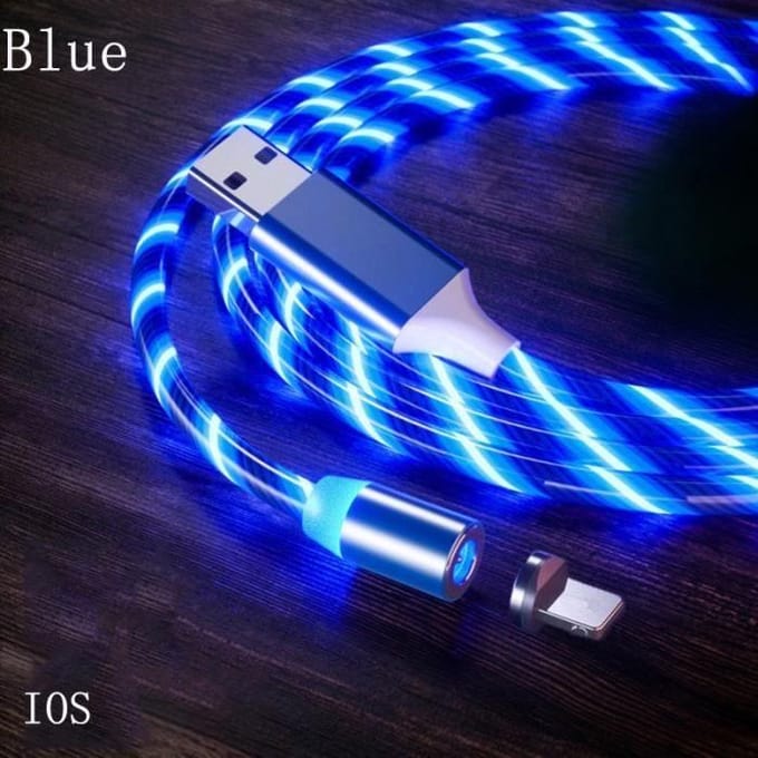 1M chargeur magnétique câble coulant lumière LED Micro USB type c câble de charge pour iPhone Samsun Blue IOS