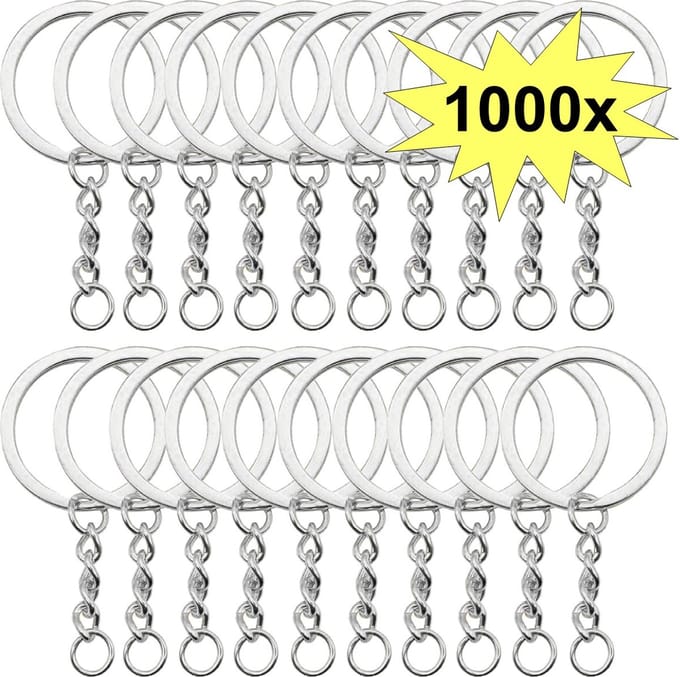Fako Bijoux - Sleutelringen Met Ketting - Sleutelhanger Ringen - Splitringen Met Ketting - RVS - Plat - 30 mm - 1000 Stuks