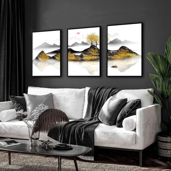 Wandkunst Set - Aziatische Prints - Woonkamer Decoratie - Set van Drie - 30.5 x 40.65 cm