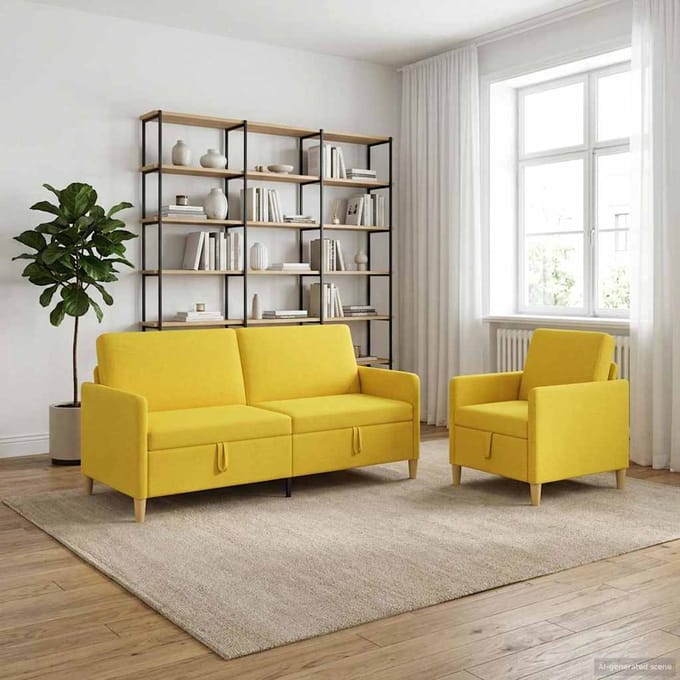 vidaXL - Sofa - Set - Met - Opslag - 2 - st - Licht - Geel - Polyester