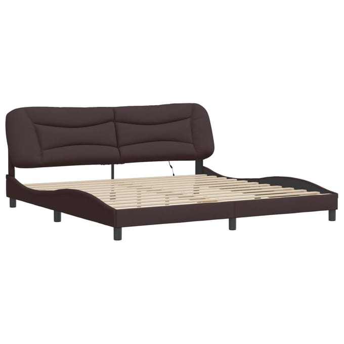 vidaXL - Bedframe - met - LED - zonder - matras - "Hvar" - 200x200 - cm - stof - donkerbruin