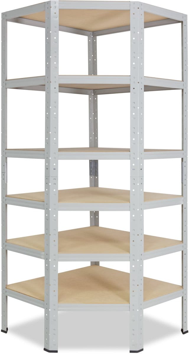 Shelfplaza OFFICE hoekstelling - 200x60x30 cm - lichtgrijs - 6 planken