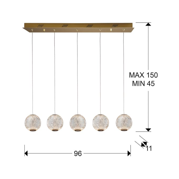 Schuller Valencia LED hanglamp Austral goud/helder 5-lamps lang
