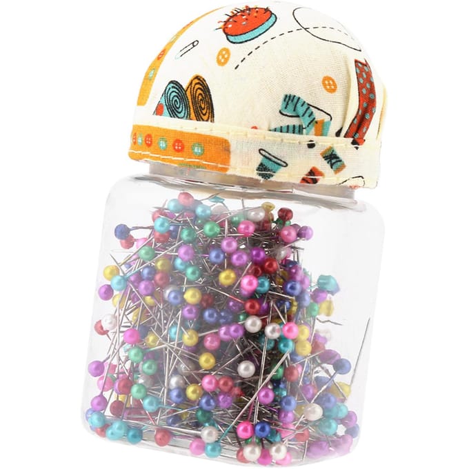 500Pcs Beads Needles Quilting Pins in Orange Fabric Covered Pin Cushion Bottle Sewing Craft beige