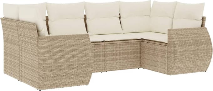vidaXL - 6-delige - Loungeset - met - kussens - poly - rattan - beige