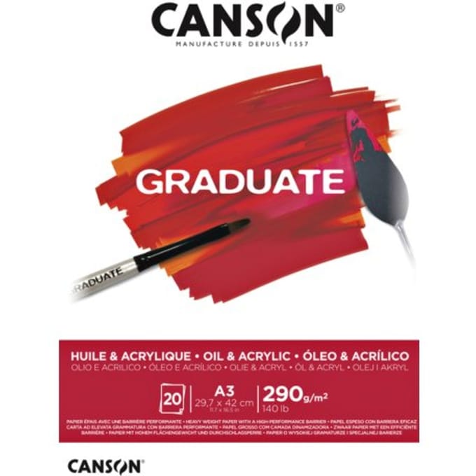 Schilderpapier canson graduate oil & acrylic 20vel 290gr a3 natuurlijk wit