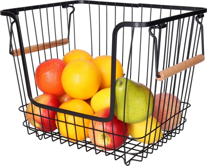 5Five Draadmand/opbergmand met handvat - stapelbaar - zwart - 33 x 26 x 26 cm
