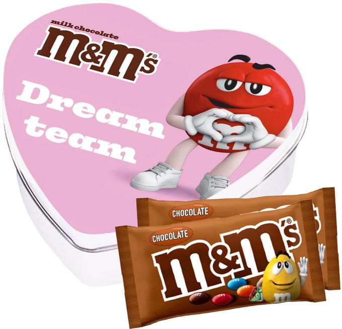 M&M's geschenkdoos hartje 'Dreamteam' - M&M's met chocoladesmaak - chocoladecadeau - 2 zakjes M&M's - 90g