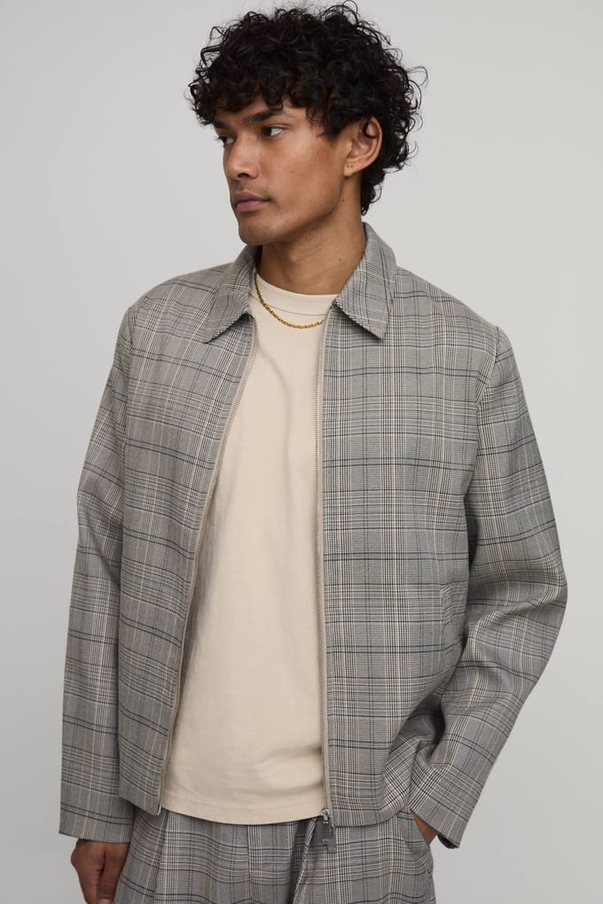 Geruite Boxy Getailleerde Coördinerende Blazer | Brown | Size Medium