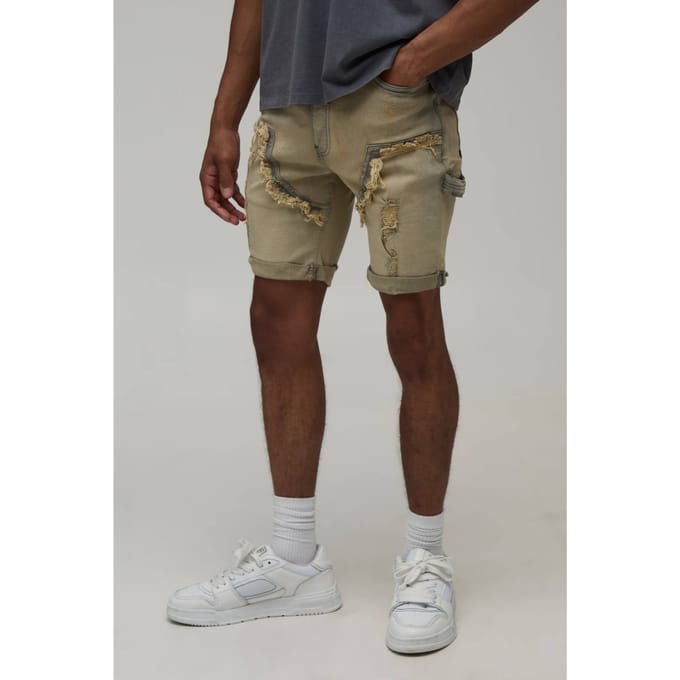 Skinny Stretch Multi Rip Timmerman Gewassen Grijze Shorts | Grey | Size 28