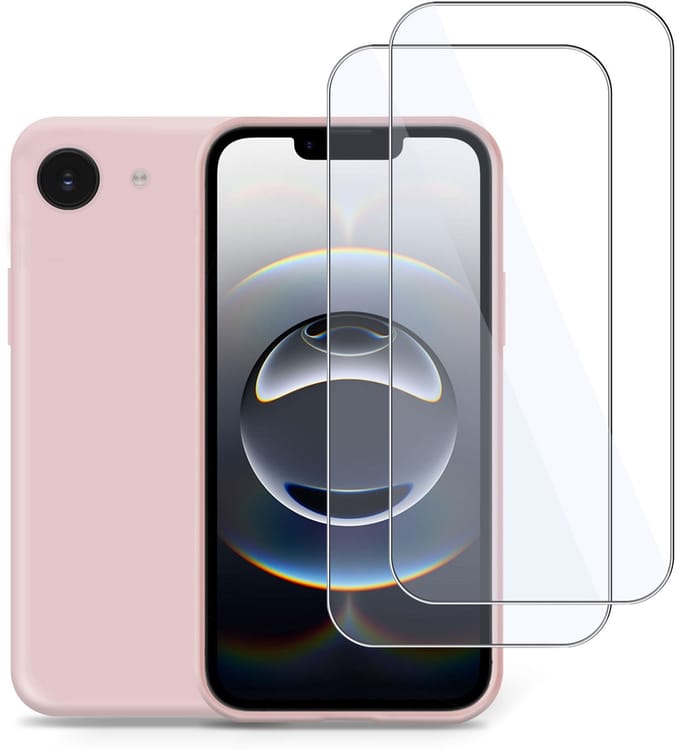 Technow Liquid Hoesje & 2x Screenprotector geschikt voor iPhone 16e – Tempered Glass - Back Case Cover - Roze