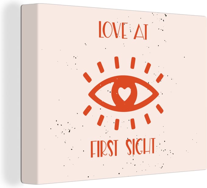 Canvas Schilderij Liefde - Koppel - Quotes - Love at first sight - 80x60 cm - Wanddecoratie