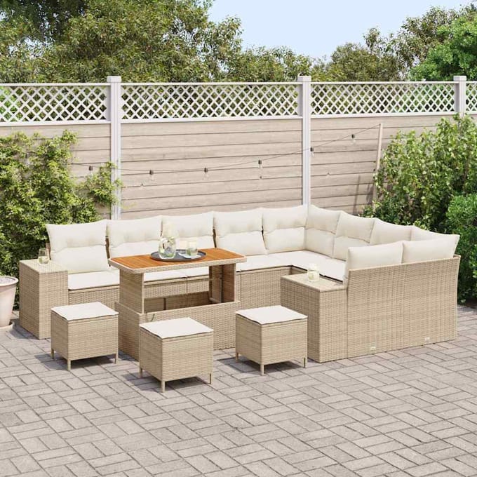 vidaXL - Tuinbank - Set - 13 - st - 9-zits - Beige - en - Crème - poly - rattan