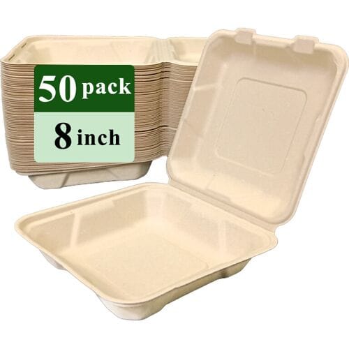 Rui bamboo Wegwerp Bamboevezel Clamshell 8 inch 50 stuks | Milieuvriendelijk Disposable Tableware voor Eten Afhalen