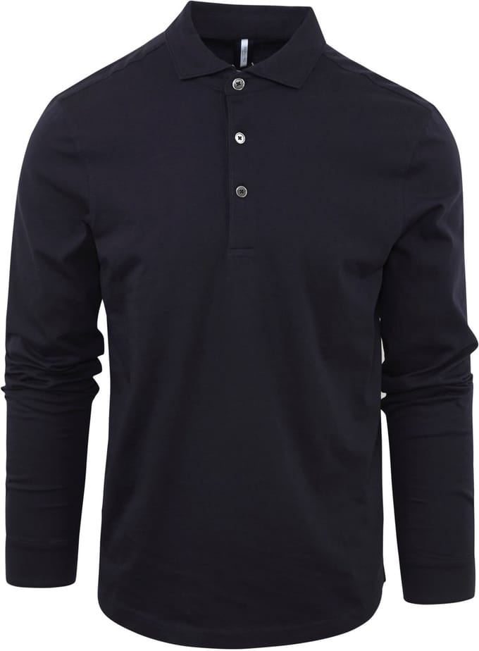 Profuomo Longsleeve Polo Donkerblauw (navy) Melange - Maat S - Heren
