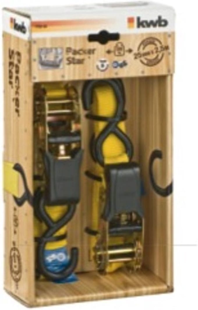 KWB Spanband met Ratel en 2 Haken 2,5 m x 25 mm Set van 2