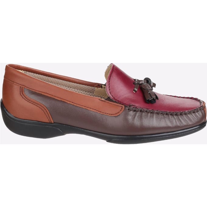 Cotswold Biddlestone Leren Dames Loafers In Kastanjebruin/Tan/Wijnrood