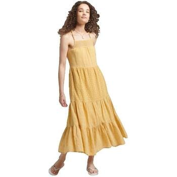 Superdry Vintage Lace Cami Maxi Mouwloze Jurk Geel S Vrouw