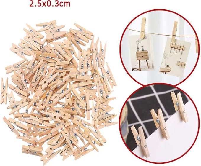 Actie4you® - Mini Wasknijpers Hout – Mini Klem - 25MM - 100 stuks
