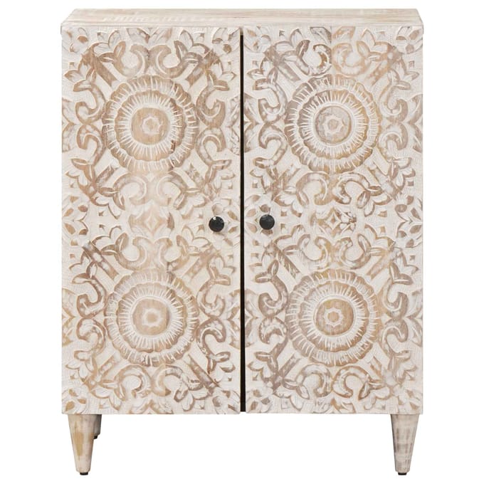 vidaXL - Opslag - Dressoir - 60 - x - 33,5 - x - 75 - cm - Massief - Mango - Hout - Wit