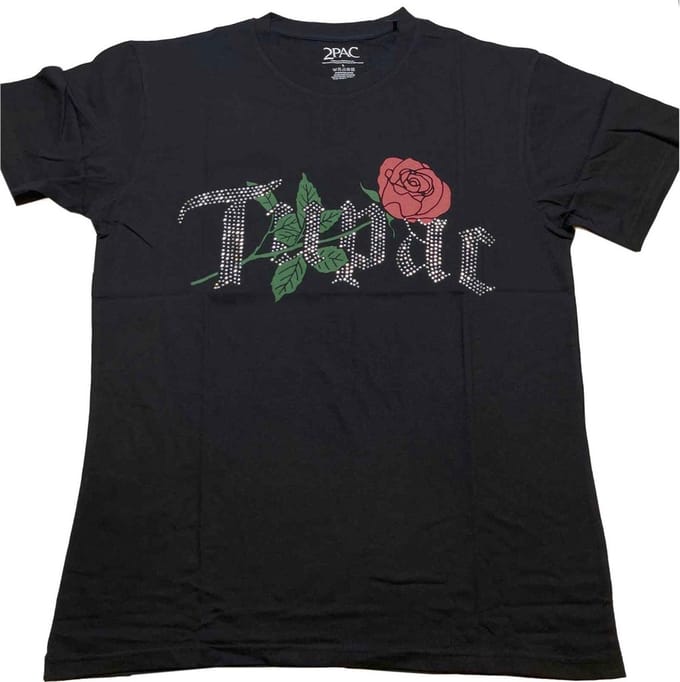 Tupac - Rose Logo Heren T-shirt - M - Zwart