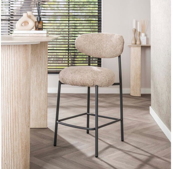 Barstoel Aiko japandi - Cargo zand - 48x55x95 cm - barstoelen set van 2