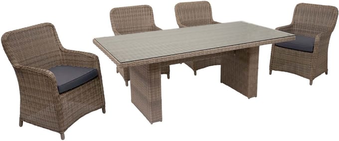 Poly rotan set MCW-E98, balkon/tuin/lounge set zitgroep, gesponnen poly halfrond rotan MVG beige kussens grijs