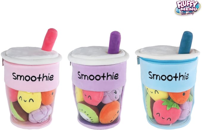 Pluche Smoothy knuffel beker met fruit 26cm - Fluffy Menu speelgoed.