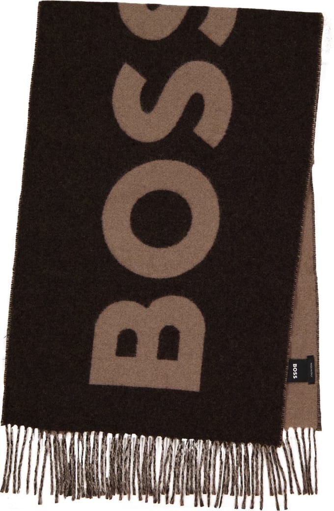 BOSS sjaal Rikard Knitted Scarf 35X180 Open Green donkerbruin