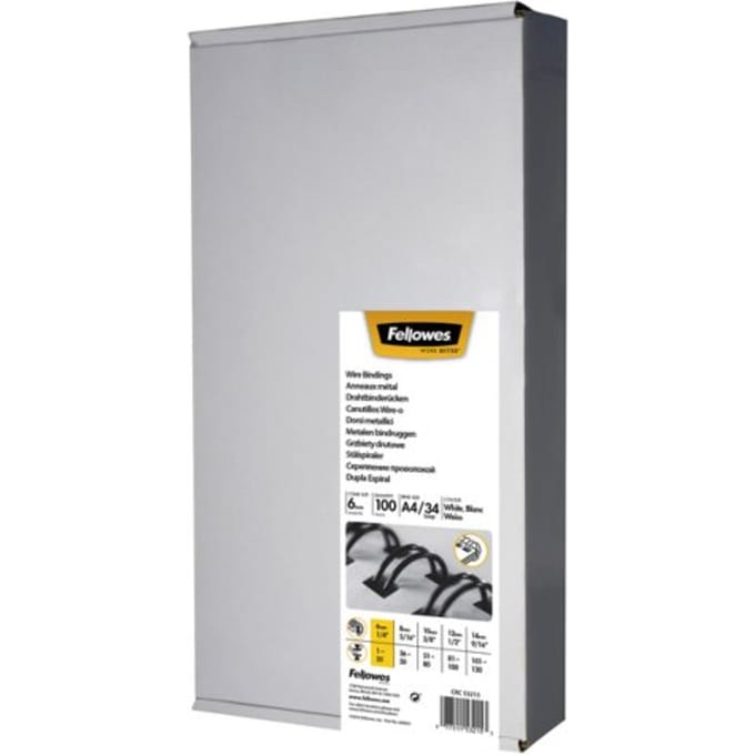 Draadrug fellowes 6mm 34-rings a4 wit 100 stuks