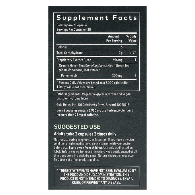 Gaia Herbs, groene thee, plantaardige vloeibare phyto capsules, 60 tabletten